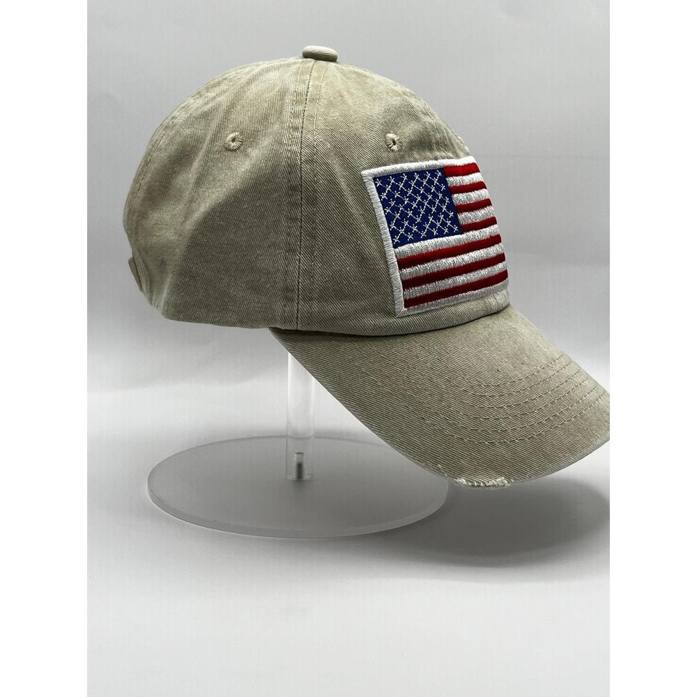 Fabric Washed US Flag Hat Khaki Made in USA Adjustable Dad Cap vintage style New - Picture 3 of 7